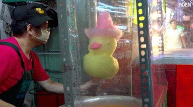 Cotton Candy Art:  Duck with red hat on top