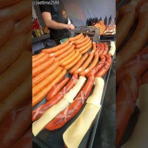 Big Sausages and Cheese. Traditional Kielbasa from Poland. London Street Food