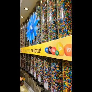 Mountains of colourful candies at M&Ms store in London. Leicester Square