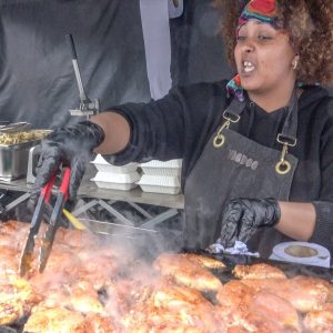 London Street Food, Poland Sausages, Roasts, American Chicken,  Beef. The Market of Lower Marsh