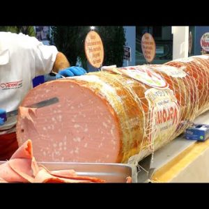 Italy Street Food Event. Cutting 300 Kg. Of Mortadella, Fried Pastries, Burgers and more