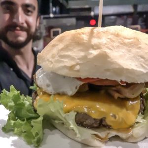 Big Juicy Burger of Tuscany Beef. Italy Street Food of Turin, Torino