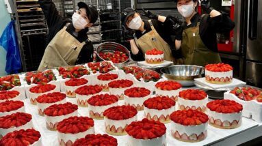 여기가 바로 딸기천국! 논산에서 당일 수확한 딸기로 만드는 신선한 딸기케이크 / Strawberry heaven! Fresh strawberry cake making