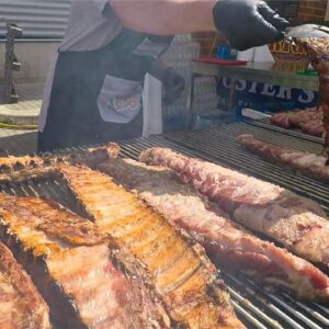 Street Food from South America. Grill of Juicy Ribs, Sausages, Chicken & more