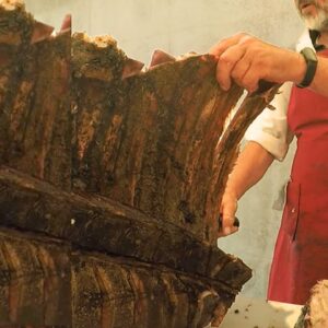 Gigantic Pieces of Bull Meat Roasted and Sliced  Italy Street Food Event