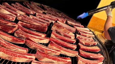 소고기로 월매출1억? 특수제작된 대형그릴 우대갈비로 대박터진 소고기집 Beef ribs grilled on a huge grill - Korean street food