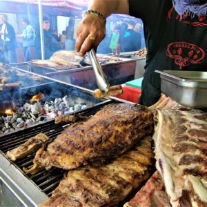 Yummy Street Food from Tuscany, Italy. 'Fiorentina' Steak, 'Tagliata', Ribs, Sausages, Skewers
