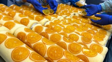 누적판매량 100만개! 일본 케이크 공장의 오렌지 롤케익 대량생산 과정 Orange roll cake mass production - Japanese cake factory